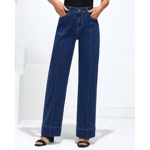 2025 à la mode taille haute jambe droite Baggy jean jambe large extensible Denim pantalon pour femmes grande taille coupe ajustée - Product Image 2