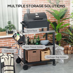 Carrello Grill Multifunzionale in Acciaio Inox 81 cm x 52 cm con Tre Ripiani, Maniglia Laterale e Supporto per Forno Pizza - Griglia BBQ Portatile - Product Image 6