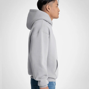 Sweat-shirt à capuche zippé gris clair surdimensionné pour homme en molleton de coton, couleur unie, avec poches, coupe classique, anti-plis - Product Image 2