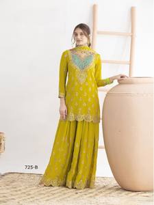 Salwar Kameez Chinon Semisentado Moderno con Bordado de Lentejuelas y Espejos para Bodas, Fiestas y Diwali - Product Image 3