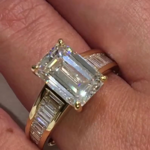 Bague de promesse en or massif 14 carats avec diamant de laboratoire taille émeraude de luxe 3,01 carats pour femme, cadeau de mariage surprise pour les amoureux - Product Image 1