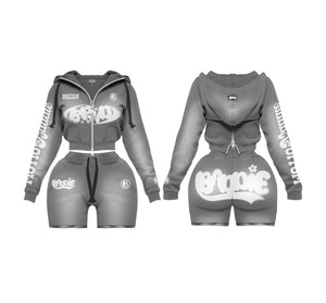 Conjunto Deportivo de 2 Piezas TAHAD Personalizado con Estampado de Leopardo y Pedrería, Chaqueta Corta con Cierre y Cuello Camisero y Pantalones Cortos Tipo Biker - Product Image 4