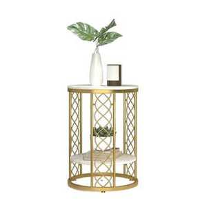 <b>Round</b> White Marble Top <b>Side</b> <b>Table</b> Bronze <b>Gold</b> Sculptural Base Modern Handcrafted Eco Friendly Living Room Bedroom Furniture - Product Image 1