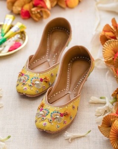 STAR IMPEX Women's Handmade <b>Khussa</b> Shoes Lace-Up Closed Toe Floral Embroidery Rhinestone Decor Flat PVC Upper Genuine Leather - Product Image 2