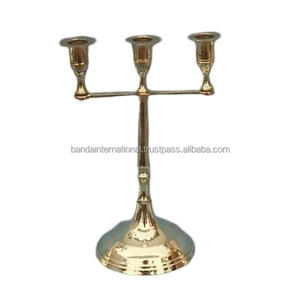 High Quality <b>Brass</b> Three Light Candle Taper <b>Holder</b> With Gold Finish For Home Decor Office Decor And For Christmas - Product Image 1