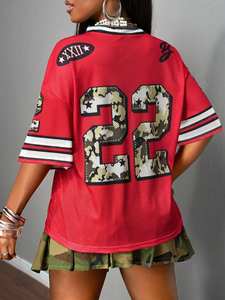 Camiseta Deportiva Personalizada para Mujer, Estilo Camuflaje, Número 23, Fabricante OEM de Ropa Deportiva, Cuello en V, Jersey de Fútbol Americano - Product Image 4