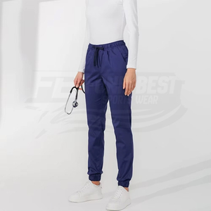 Blouse médicale bleue en coton et polyester à col en V pour femmes, avec poches, pour le personnel médical - Product Image 4