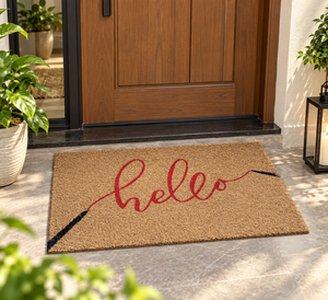 Hello Signature Coir Doormat PVC Backed Natural Coir Entrance Mat Script Design <b>Decorative</b> Welcome <b>Door</b> Mat Custom Sizes - Product Image 2