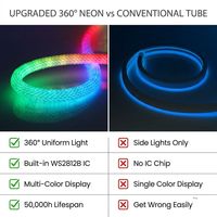 Tira de Luces LED RGBIC WS2812B de 5V CC, 360 Grados, IP67 Impermeable, Direccionable, Tubo Redondo para Decoración de Habitaciones de Juegos y Proyectos DIY