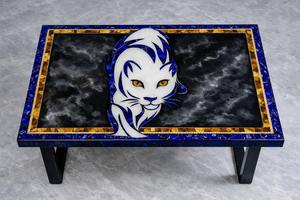 Table à café et à dîner de luxe en marbre noir avec incrustation de panthère, table à manger artisanale en Pietra Dura, meubles - Product Image 3