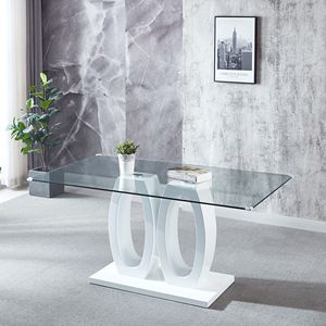 Modern MDF <b>Dining</b> <b>Table</b> with Clear Glass <b>Top</b> White Finish Designed for 6 People - Product Image 1
