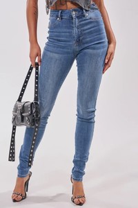 Splendid Apparel - Jeans de Mezclilla Azul Desgastado de Cintura Media y Pierna Ancha, Largos, Casuales, Bohemios, Elásticos, de Algodón para Mujer - Product Image 6