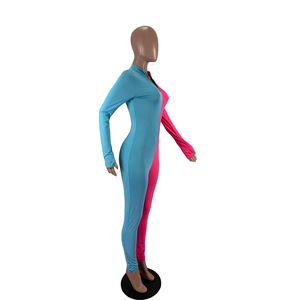 Mono de mujer de manga larga con bloques de color, cintura alta, cremallera, cuello alto, ajuste ceñido, largo completo, para discoteca, de elastano y poliéster - Product Image 2