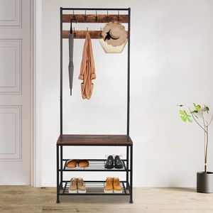 Panca appendiabiti grande in stile industriale con 9 ganci, multifunzionale, robusta struttura in ferro a tubo per camera da letto o ingresso - Product Image 4