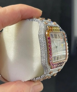 Reloj de Lujo Unisex de Acero Inoxidable con Diseño de Arcoíris Helado, Esfera Cuadrada con Números Árabes, Totalmente Adornado con Diamantes, Mecánico Automático, Estilo Hip Hop - Product Image 2