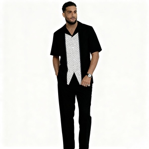 Ensemble de costume brodé pour homme africain Hiver 2025 – Chemise et tenue décontractées élégantes en tissu respirant, motif végétal tropical rétro - Product Image 1