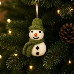 Handmade Felt Snowman Ornament Green Hat Scarf Cartoon Christmas Decoration - Product Image 1