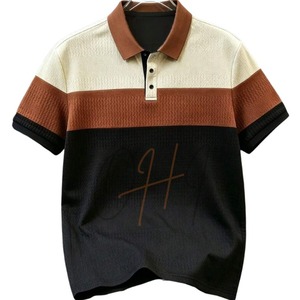 Camiseta de Manga Corta para Hombre, con Bloques de Color, Ribete en Contraste, Tejido de Algodón, Corte Holgado Informal, Diseño con Logotipo Frontal, Transpirable - Product Image 1