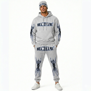 Conjunto de Sudadera con Capucha y Pantalones Jogger de Forro Polar Oversize Vintage para Hombre, Estilo Urbano Desgastado, Chándal con Logotipo Personalizado, Gorro y Atuendo de Invierno - Product Image 6