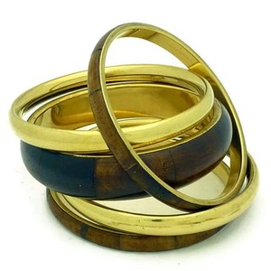 Brass Statement <b>Bangle</b> Polished Cuff <b>Bracelet</b> Geometric Stone Inlay Round Fashion Jewelry - Product Image 3