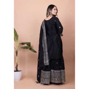 Traje Sharara con Bordado de Diseño y Dupatta, Ropa India y Pakistaní - Product Image 6