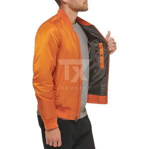 100% Polyester Slim Fit <b>Zip</b>-<b>Up</b> Men's Satin Bomber <b>Jacket</b>-Breathable Windproof Winter High Street Style - Product Image 3