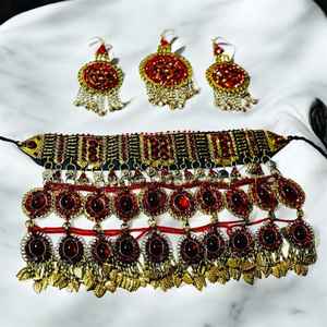 Parures de bijoux tribaux afghans Kuchi faits main, légers, tendance, vintage et personnalisés pour fiançailles, comprenant collier et boucles d'oreilles afghanes - Product Image 2