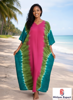 Robe Kaftan en Coton Tie-Dye Personnalisée Premium pour Femme, Manches Courtes, Mode Estivale, Fabricant de Vêtements OEM ODM, Tissu Personnalisé