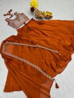 LAHENGA CHOLI DUPATTA PURE RANGOLI SILK 9 MTS. FLAIR HEAVY MOTI BIDS SEQUNCE EMBROIDERY WORK Robe de soirée vintage longue pour mariage