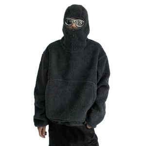 Sweat-shirt à capuche surdimensionné pour homme avec design de masque, couleur unie, vêtement d'hiver, coupe régulière, tricoté en polyester, respirant - Product Image 3