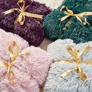 Premium Solid Aubergine 50\" X 65\" Faux Long Fur <b>Throw</b> Blanket Soft and Fuzzy <b>for</b> Bed or <b>Couch</b> - Product Image 2