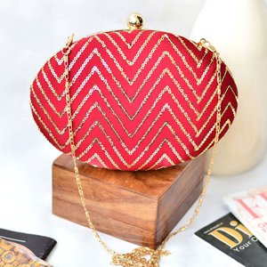 Red Embroidered Oval <b>Clutch</b> Bag Luxury <b>Wedding</b> Evening Handbag for Women Occasions - Product Image 1