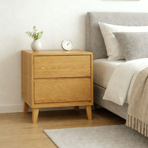 Muebles al por mayor fabricados en Vietnam, OEM/ODM, mesita de noche de madera de caucho con 2 cajones para dormitorio, mesa auxiliar de madera, directo de fábrica - Product Image 1