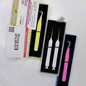 Pince à épiler professionnelle GETUP BROSONS IMPEX de qualité supérieure, anti-magnétique, avec pointe dorée de précision, pour extensions de cils (90 Boot/Isolation Powder Coating) - Product Image 1