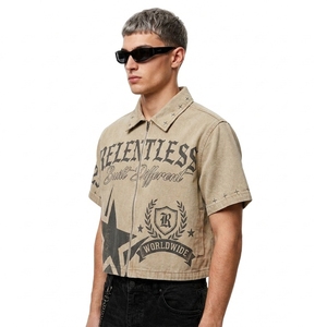 Veste en jean délavé 100 % coton pour homme, personnalisée, à manches courtes, avec fermeture éclair sur le devant, imprimée, style streetwear, pour toutes les saisons – Fournisseur en gros - Product Image 2