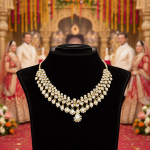 Ensemble de collier plaqué or 24 carats avec pierres Kundan et perles NS615 BLANC pour occasions de mariage et bijoux raffinés - Product Image 3