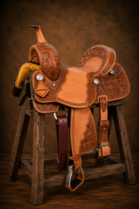 Silla de Montar Western de Cuero Genuino Premium para Doma y Salto, con Arco de Madera Tallado Floral Hecho a Mano y Característica AC - Product Image 4