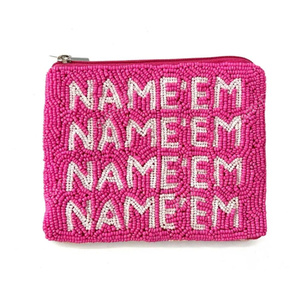 Handcrafted Beaded Slogan Zip Pouch Bag Women Designer Text Embroidery Coin <b>Purse</b> <b>Small</b> Cosmetic Organizer Gift OEM - Product Image 2