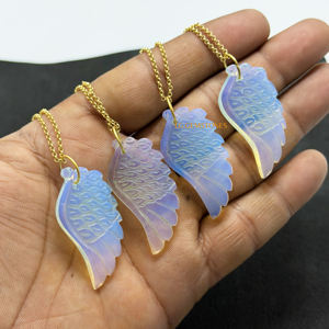 Collar con Colgante en Forma de Alas de Opalita, Chapado en Oro de 18k, Amuleto de Piedra Preciosa Tallada a Mano, Cadena de Cuerda, Joyería al por Mayor para Revendedores - Product Image 1