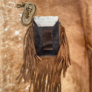 Gran oferta, bolso móvil cruzado con flecos grandes de piel de vaca hecho a mano para mujer, bolso de teléfono móvil Concho de cuero genuino occidental para mujer - Product Image 5