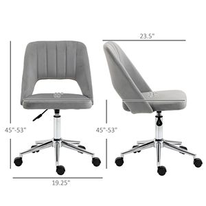 Fauteuil de bureau exécutif en velours gris avec dossier mi-hauteur rembourré, vérin à gaz haut de gamme, base robuste et fonction pivotante pour usage domestique - Product Image 3