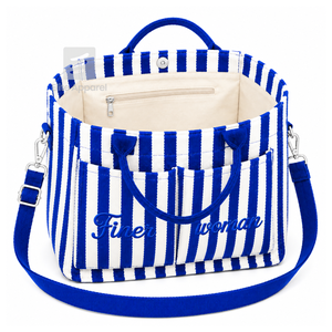 Custom Zeta Phi Beta Sorority Tote <b>bag</b> Blue and White Embroidered Logo Striped Daily Use <b>Large</b> Capacity <b>Canvas</b> Tote <b>bag</b> - Product Image 2