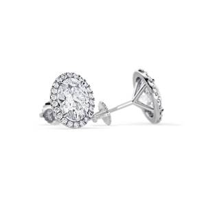 Pendientes de diamantes de corte ovalado en platino con halo de diamantes de laboratorio certificados por GIA para boda, estilo clásico para mujer - Product Image 2