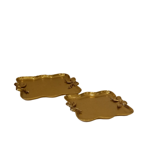 Juego de bandejas redondas de madera con rejilla metálica dorada y asas, bandejas decorativas para servir comida y almacenamiento para el hogar o bar. - Product Image 3