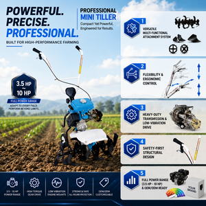 Cultivateur de jardin compact 3,5 CV, mini-motoculteur à essence pour serre et petite ferme - Product Image 2
