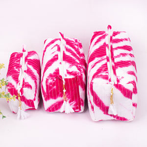 Wholesale Eco-friendly Cotton Luxury Cosmetic BlockPrinted Makeup Pouch Vintage Large MultiFunctional Travel <b>Bridesmaid</b> Proposal - Product Image 2