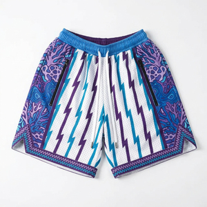 Shorts de basket-ball en mesh rayé pour homme, impression par sublimation, motif géométrique, respirant, avec cordon de serrage, shorts sportifs - Product Image 4
