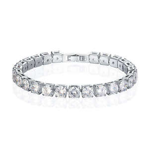 Pulsera de cadena de tenis personalizada de oro macizo chapado con diamantes sintéticos, engaste de canal certificado, clásica, nupcial, fina - Product Image 1
