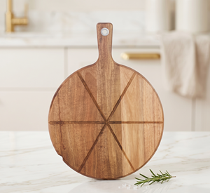 Tabla para Servir Pizza Redonda de la Mejor Calidad, Plato de Madera y Bambú con Asa para Servir Pizza - Product Image 2