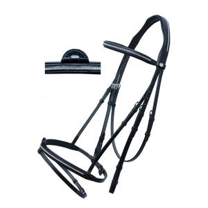 Bridon d'anglais en cuir noir premium durable avec frontal à cristaux fins et muserolle rembourrée pour concours, entraînement et usage quotidien - Product Image 1